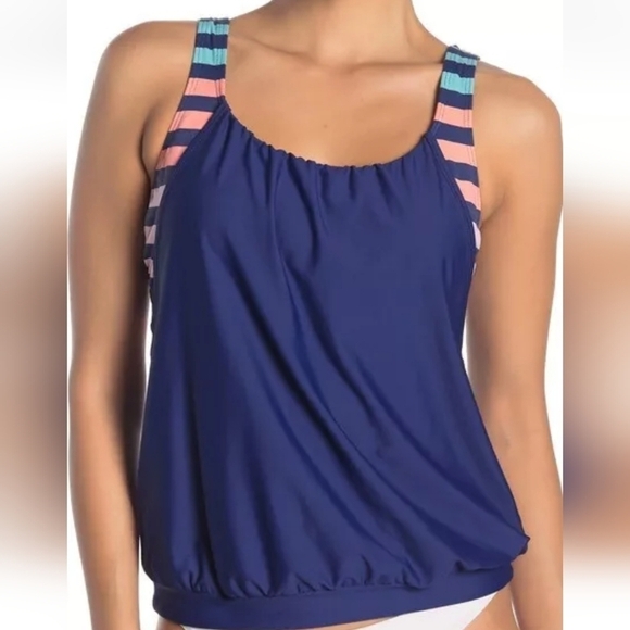 Next Double Up Tanktini Swim Top Sz. 32 B/C Stripe Impact Navy Top - Picture 1 of 12